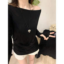 Load image into Gallery viewer, Slightly see-through slant-neck one-shoulder long-sleeved slim fit top
