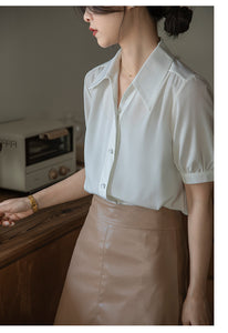 Chiffon V-neck professional-looking interview loose puff-sleeve shirt