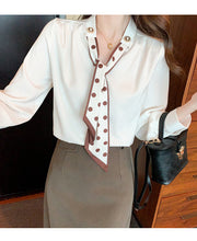 Load image into Gallery viewer, Spring and Autumn Slim Bow Lace Commuting Long Sleeve Shirt
