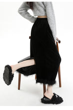 Load image into Gallery viewer, Velvet and furry autumn and winter style slit hip-hugging long skirt
