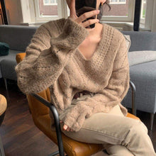 Load image into Gallery viewer, Cable Knit V-Neck Fashionable All-match Pullover Sweater

