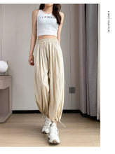Load image into Gallery viewer, Thin loose wide-leg cool nine-point drawstring casual lantern pants
