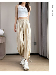 Thin loose wide-leg cool nine-point drawstring casual lantern pants