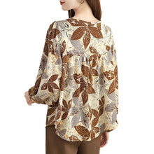 Load image into Gallery viewer, Floral round neck chiffon nine-quarter sleeve retro printed shirt
