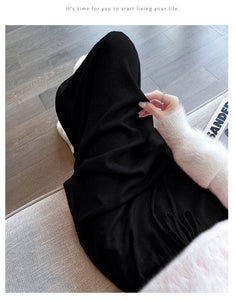 Drawstring tie slimming soft waxy knitted skirt