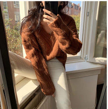 Load image into Gallery viewer, Cable Knit V-Neck Fashionable All-match Pullover Sweater
