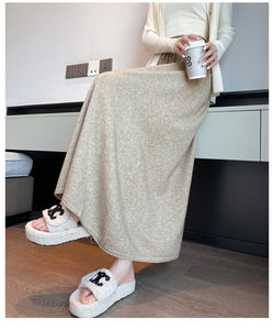 Drawstring tie slimming soft waxy knitted skirt