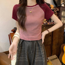 Load image into Gallery viewer, Retro Striped Raglan Cotton Sweet Girl Top
