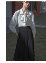 Load image into Gallery viewer, Lantern sleeve temperament autumn and winter bow shirt
