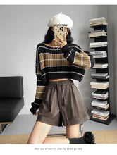 Load image into Gallery viewer, Washed leather A-line strap casual wide-leg shorts
