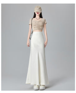 Satin dark pattern jacquard slimming and drapey A-line fishtail skirt