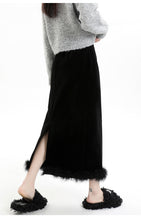 Load image into Gallery viewer, Velvet and furry autumn and winter style slit hip-hugging long skirt
