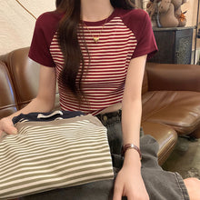 Load image into Gallery viewer, Retro Striped Raglan Cotton Sweet Girl Top
