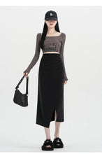Load image into Gallery viewer, Autumn and winter niche irregular slit high-waisted hip-covering A-line skirt
