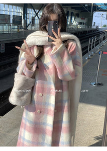 Gentle girly plaid high-end long coat