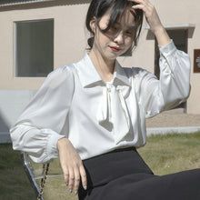 Load image into Gallery viewer, Lantern sleeve temperament autumn and winter bow shirt
