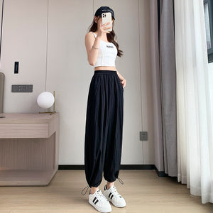 Thin loose wide-leg cool nine-point drawstring casual lantern pants