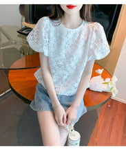 Load image into Gallery viewer, Puff Sleeve Embroidered Flower Lace Doll Shirt Short Sleeve Top
