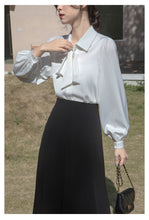 Load image into Gallery viewer, Lantern sleeve temperament autumn and winter bow shirt
