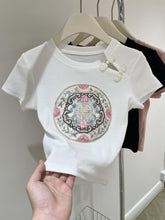 Load image into Gallery viewer, Chinese style button embroidered slim crop top
