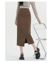 Load image into Gallery viewer, Autumn and winter niche irregular slit high-waisted hip-covering A-line skirt
