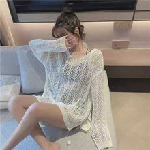 Load image into Gallery viewer, Hollow thin slouchy long-sleeved sun protection knitted blouse
