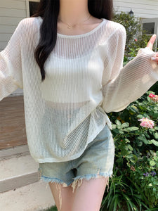 Thin simple casual solid color loose long-sleeved sweater