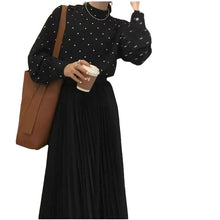 Load image into Gallery viewer, Retro polka dot half turtleneck loose puff sleeves bottoming shirt
