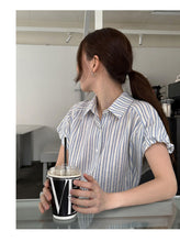 Load image into Gallery viewer, Striped short-sleeved petite design niche small flying sleeve shirt
