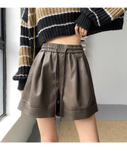 Load image into Gallery viewer, Washed leather A-line strap casual wide-leg shorts
