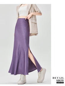 Satin dark pattern jacquard slimming and drapey A-line fishtail skirt