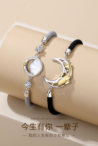 Shell Whale Moon Shape Pendant Braided Rope Couple Bracelet