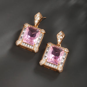 Inlaid Zirconia Gemstone Geometric Earrings