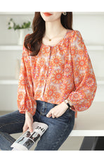 Load image into Gallery viewer, Chiffon round neck French style floral shirt
