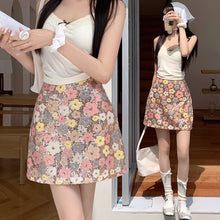 Load image into Gallery viewer, Hot girl style floral sequined high-waisted slimming hip-hugging A-line skirt
