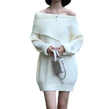 Load image into Gallery viewer, Loose, lazy and versatile one-shoulder mid-length sweater dress
