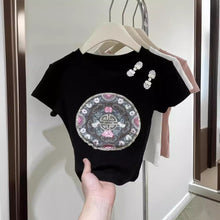 Load image into Gallery viewer, Chinese style button embroidered slim crop top

