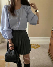 Load image into Gallery viewer, Design sense niche chic love button round neck long sleeve shirt
