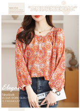 Load image into Gallery viewer, Chiffon round neck French style floral shirt
