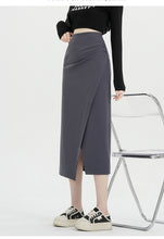 Load image into Gallery viewer, Autumn and winter niche irregular slit high-waisted hip-covering A-line skirt
