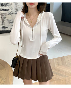 Loose Hooded Spring Zip Bottom Sweatshirt