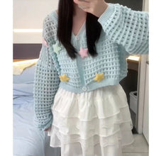 Load image into Gallery viewer, Gentle wind slimming off-shoulder ice silk v-neck sweater jacket
