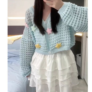 Gentle wind slimming off-shoulder ice silk v-neck sweater jacket