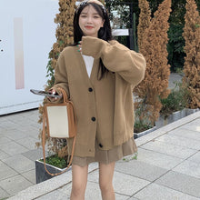 Load image into Gallery viewer, Solid color loose V-neck sweater jacket with lazy style design
