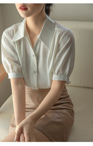 Chiffon V-neck professional-looking interview loose puff-sleeve shirt