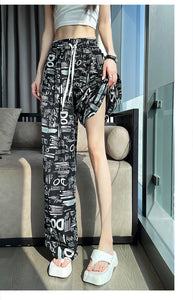 Printed wide-leg pants high waist straight leg mopping pants