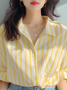Style seaside sun protection vertical striped shirt