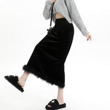 Load image into Gallery viewer, Velvet and furry autumn and winter style slit hip-hugging long skirt
