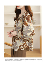 Load image into Gallery viewer, Floral round neck chiffon nine-quarter sleeve retro printed shirt
