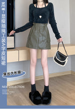 Load image into Gallery viewer, PU leather workwear drawstring high waist slim A-line skirt
